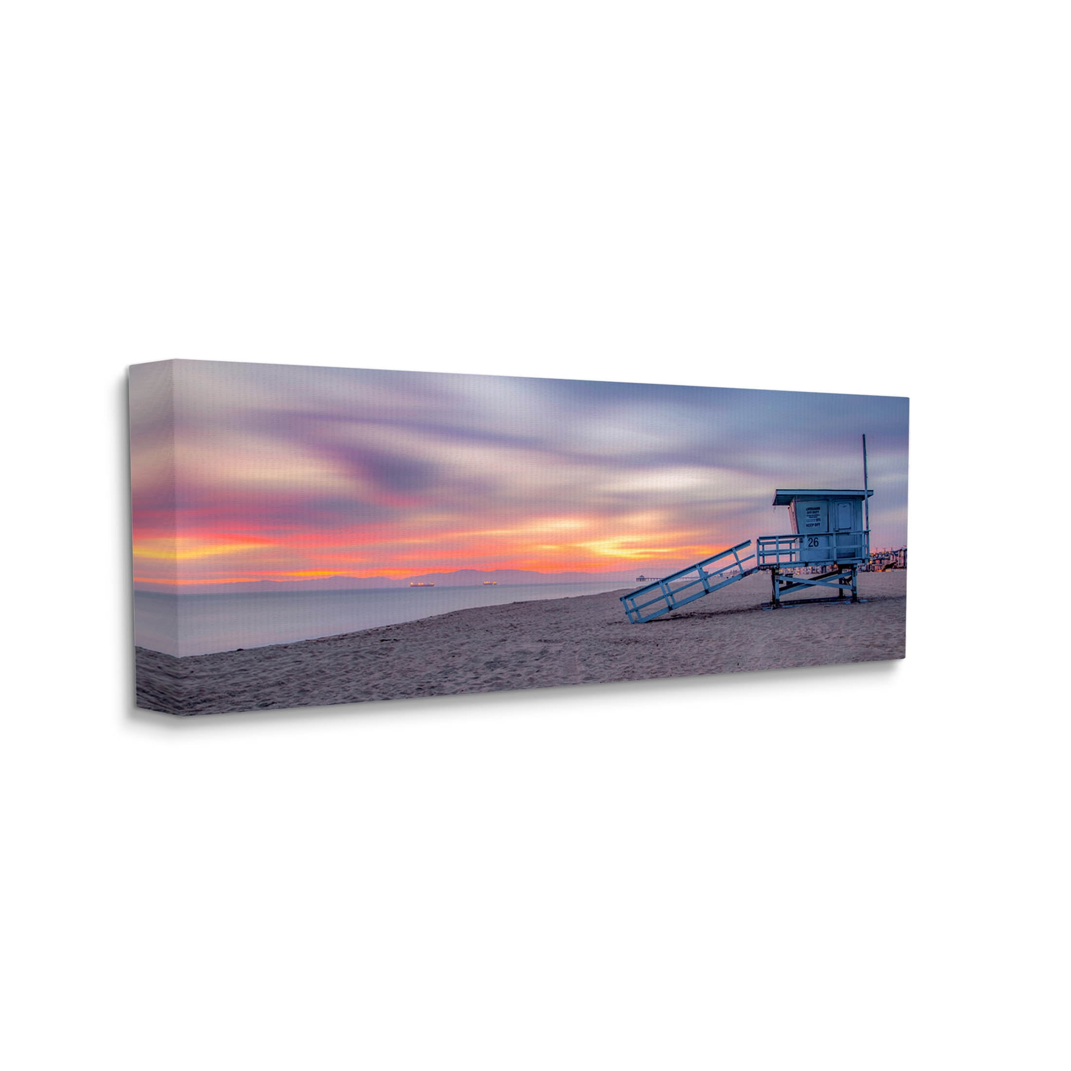 Beach Hut Sunset Horizon Sky Coastal Photograph Gallery Wrapped Canvas Print Wall Art