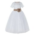 thumbnail image 2 of Ekidsbridal Girl Pageant Flower Girl Dress - White Lace Short Sleeve with Bow Sash LG2T-A (Size: 2-12), 2 of 3