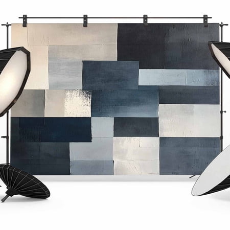 Abstract Geometric Backdrop for Photography Distressed Blue Black Grey Color Block Modern Photo Backdrop Portrait Background Party Banner Photo Backgrounds for Studio Booth Props 10x8ft