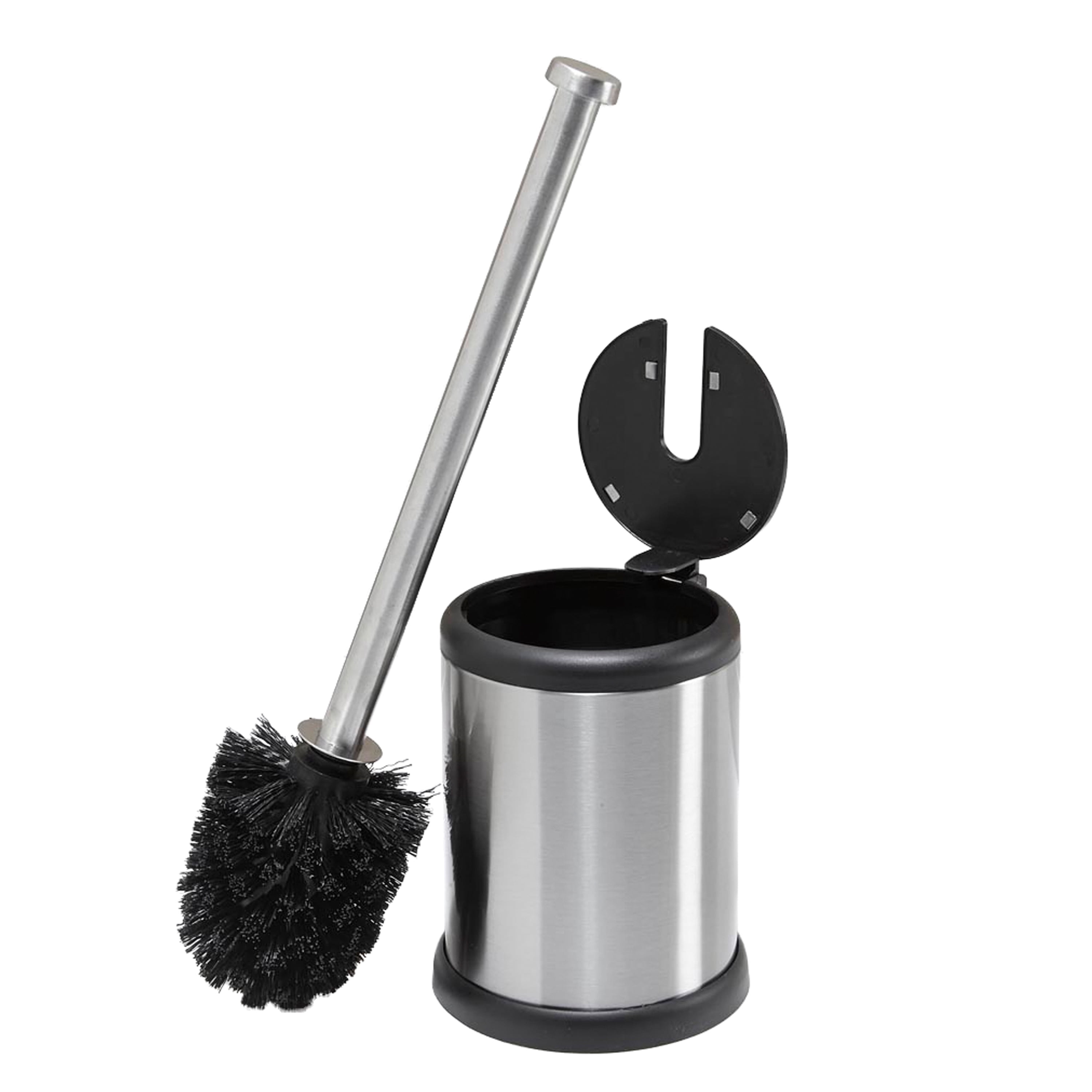 Bath Bliss Self Closing Lid Toilet Brush and Holder with 2 Pack Replacement Brushes in Stainless Steel
