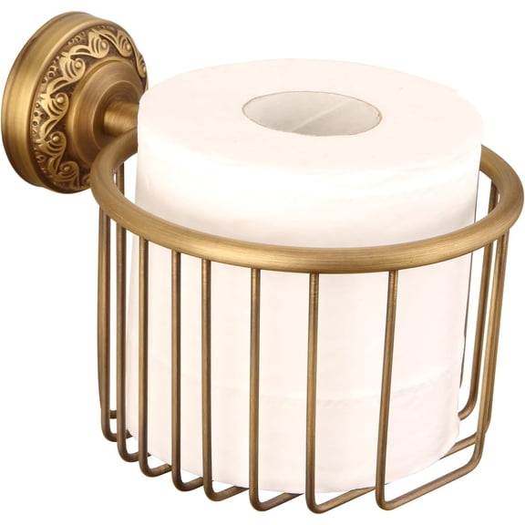 Xrg Vintage Toilet Paper Holder Wall Mounted Bathroom Roll Tissue Wire Basket, Antique Brass