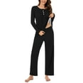 thumbnail image 4 of VBTAPA Womens 2 Piece Pajama Sets Solid Color Pleated Tunic Tops and Pants Matching Lounge Set Loose Comfy Sleepwear Soft Nightwear Black S, 4 of 8