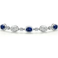 thumbnail image 3 of Gem Stone King 925 Sterling Silver Blue Created Sapphire and White Lab Grown Diamond Bracelet for Women | 4.40 Cttw | Gemstone September Birthstone | Oval 7X5MM | Fully Adjustable 9 inch, 3 of 6