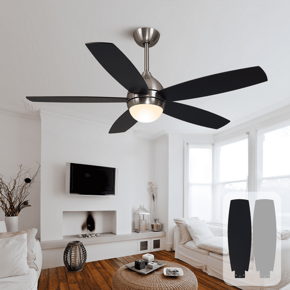 KAPOEFAN 52inch Ceiling Fan with Light and Remote, Modern Ceiling Fan for Outdoor,Living Room,Office,5 blades,Brushed Nickel