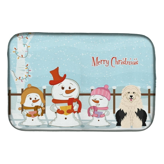 Merry Christmas Carolers Old English Sheepdog Dish Drying Mat