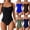 Navy, variant on Women's Bikini V Neck Swimwear Underwire Tummy Control One Piece Solid Color Swimsuit with Chest Cushion Blue