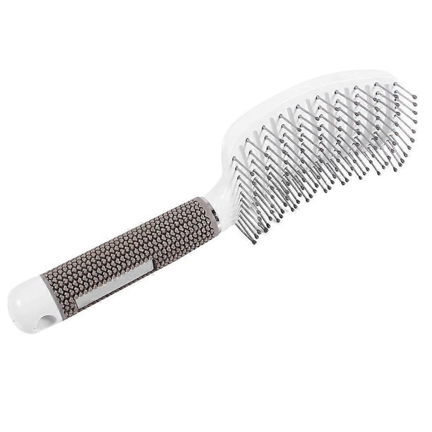 Cepillo de pelo con ventilación curva para un secado rápido, mango ergonómico antiestático, estilo profesional, color blanco.