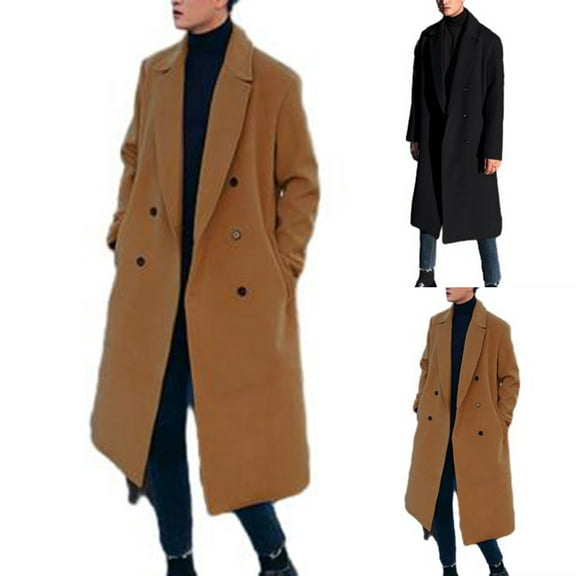 Brondbend Men’s Jackets Men's Winter Coats Lapel Long Sleeved Button Pocket Outerwear Solid Color Comfy Stylish Jacket Loose Party Tops Black