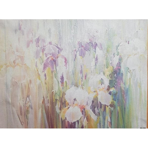Iris Garden Designer Printed AIDA Fabric. Canvas for embroidery with an applied background KF-1096A