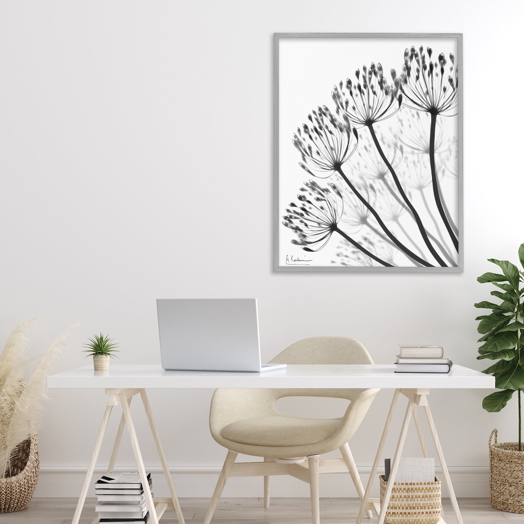 Stupell Industries Floral Fan Dandelions Gray Framed Giclee Art, design by Albert Koetsier
