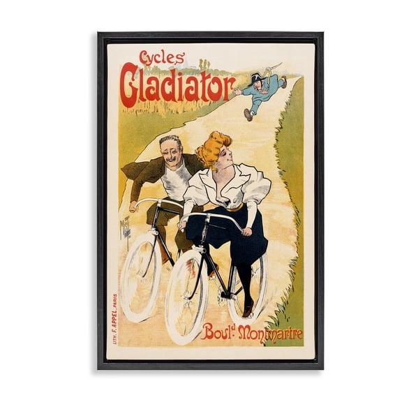 Stupell Industries Vintage Cyclists Poster Sports & Sports Teams Painting Black Floater Framed Canvas Art Print Wall Art, 17 x 25