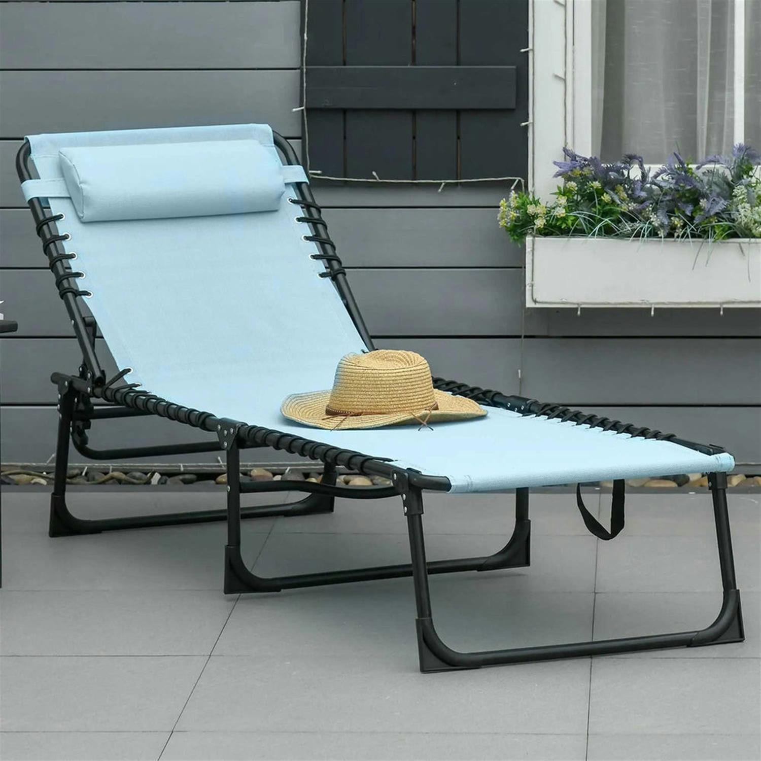 Demi Bonn Outdoor Folding Chaise Lounge with 4-Position Reclining, Mesh Seat & Bungee Back for Beach, Yard, Patio, Blue