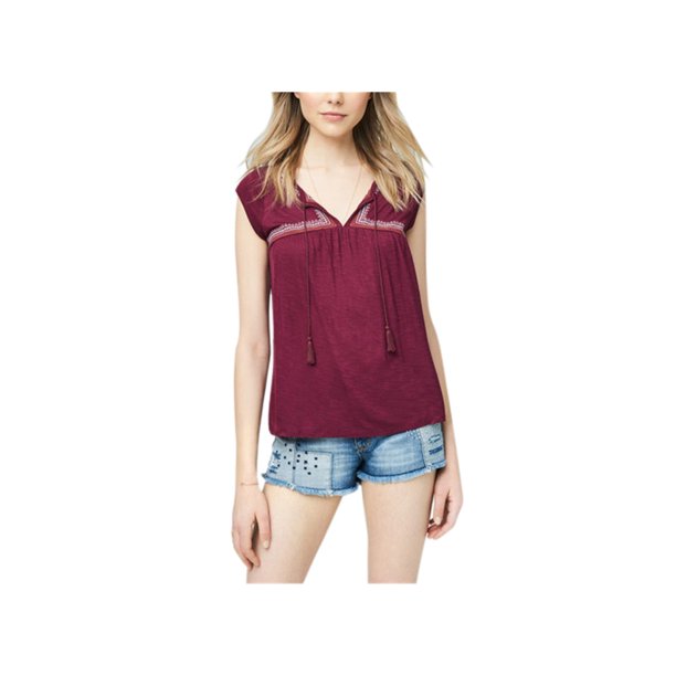 Blusa bordada con Lazo en la parte delantera Aeropostale para mujer rojo XS