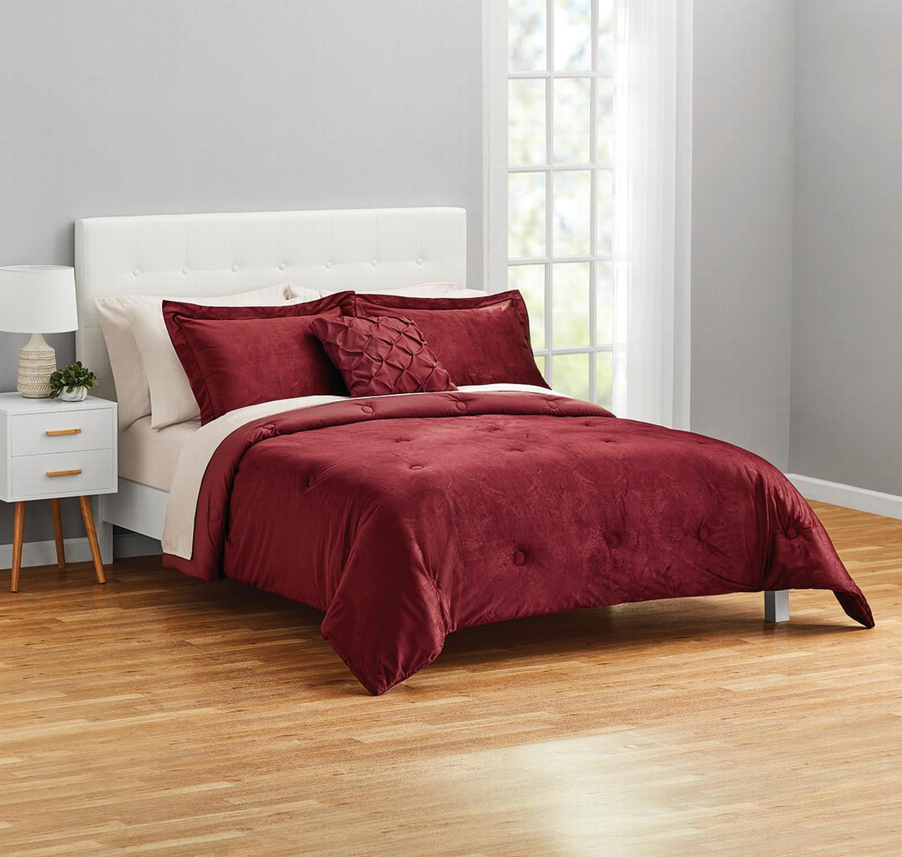 Free Shipping! Mainstays Red Velvet Damask 10 Piece Bed in a Bag Comforter Set with Sheets, Queen  (图3)
