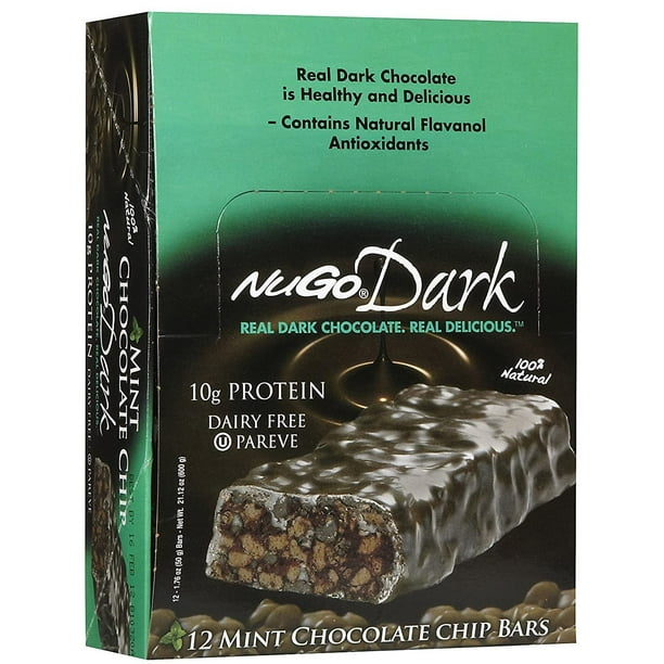 NuGo Dark Protein Bar, Mint Chocolate Chip, 13g Protein, 12 Ct