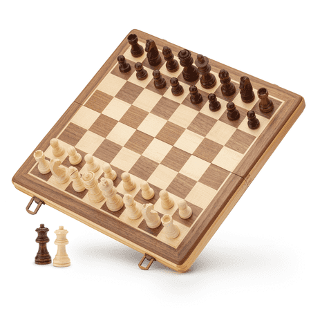 A&A Magnetic Wooden Chess Set for Adults and Kids with 2 Extra Queen