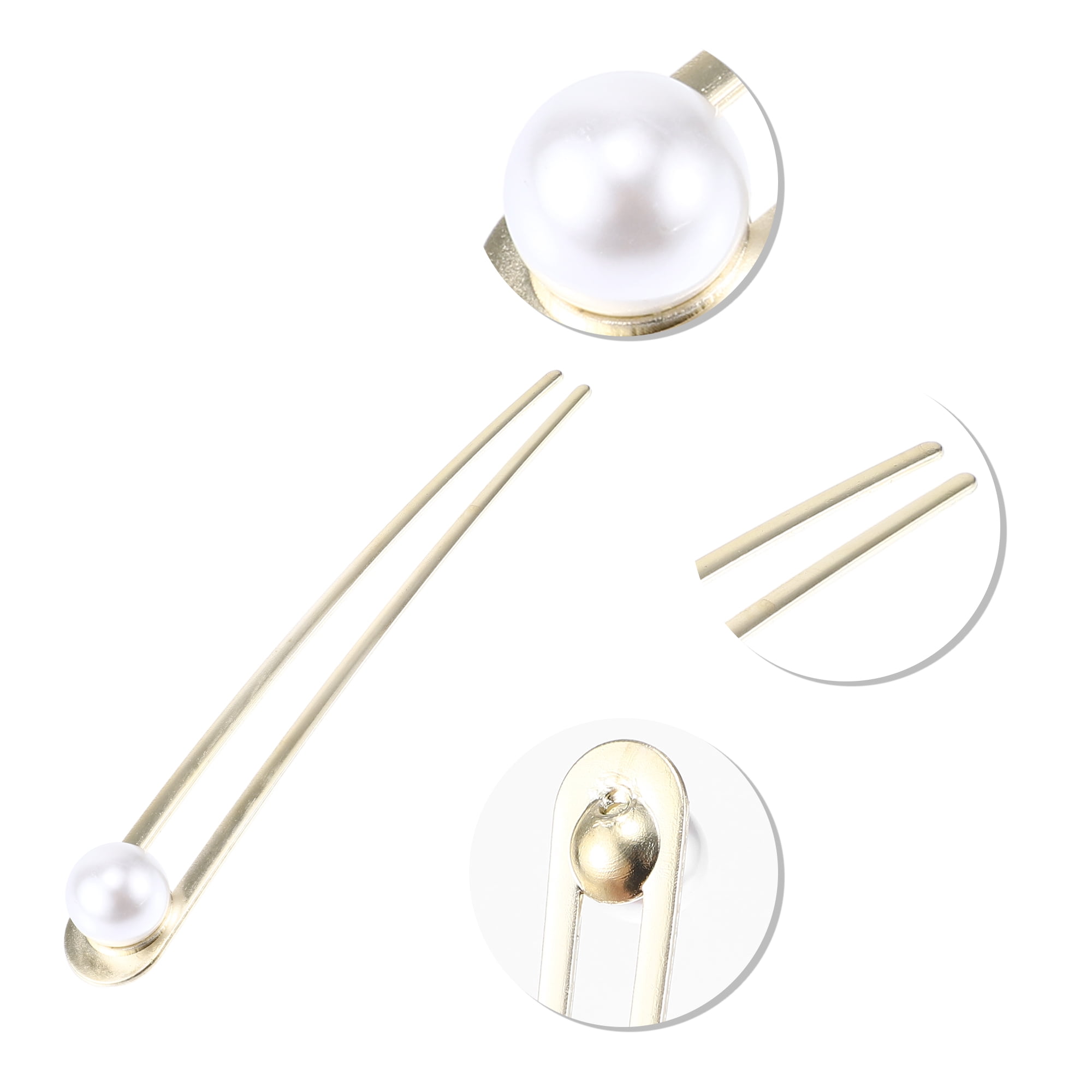 Unique Bargains Pearl U-shaped Hair Clips for Girls 5.79"x0.79"x0.75" 1 Pc Gold Tone