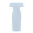 thumbnail image 4 of SMihono Split Hip Midi Dresses for Women Womens Skinny Slim Summer Trendy Solid Color Off The Shoulder Bandage High Waist Female Outwear Light Blue S, 4 of 8