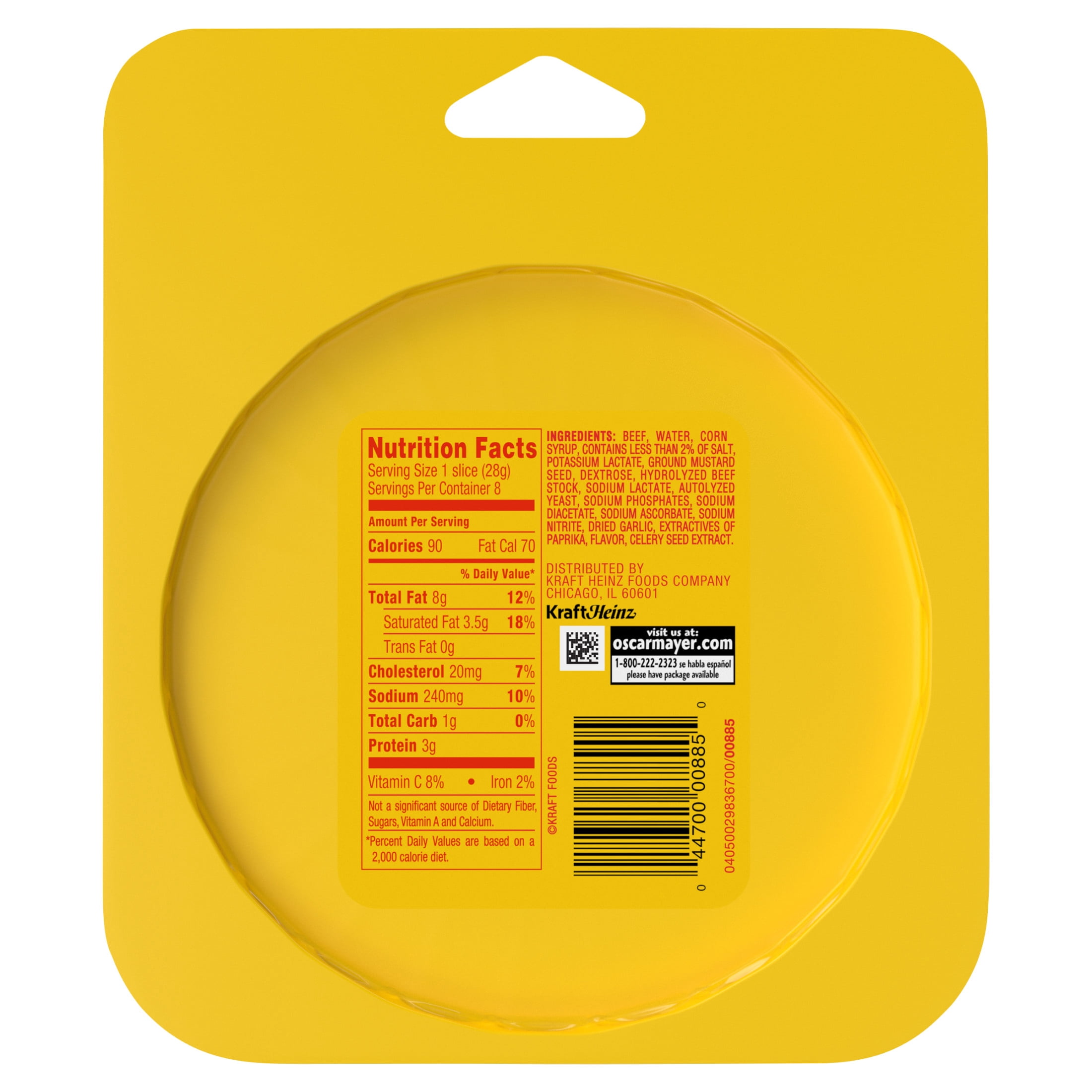 Oscar Mayer Original Beef Bologna Sliced Deli Meat, for Easy Lunches and Snacking, Quality Meat, No Fillers, 8 oz