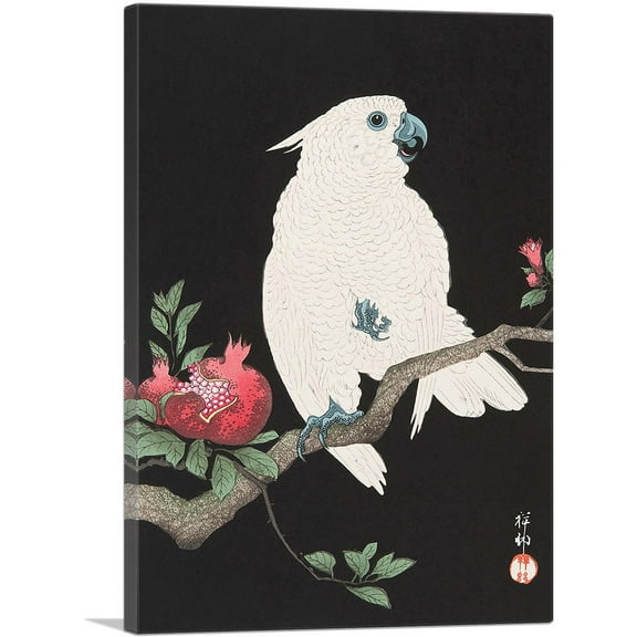 ARTCANVAS Cockatoo on Pomegranate Branch Canvas Art Print by Ohara Koson - Size: 26" x 18" (0.75" Deep)