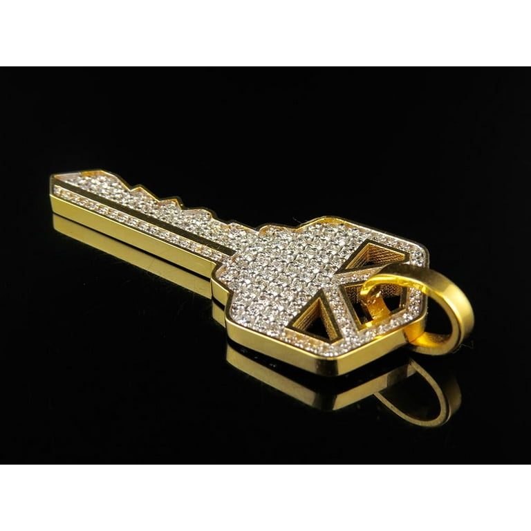 10K Yellow Gold Real Diamond Padlock & Keyhole Pendant 2.10 Pave Charm  1.42 CT.
