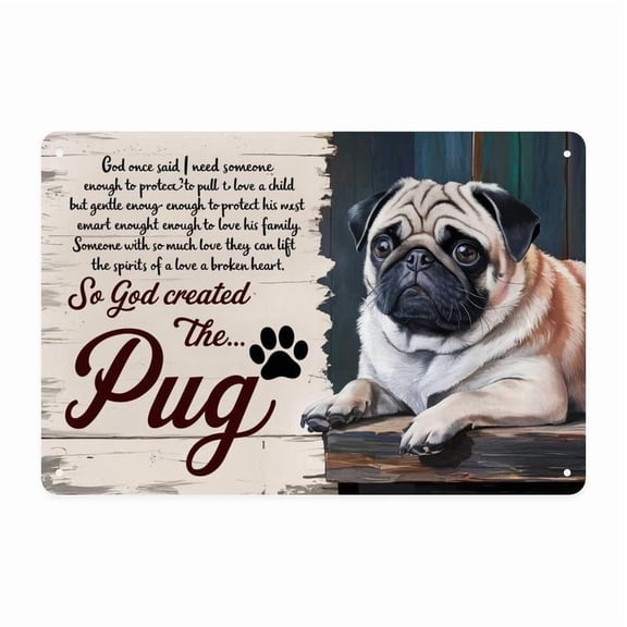 Adorable Pug Dog Lover Gift, Vintage Pug Dog Metal Sign Print Aesthetic Room Decoration Bedroom Bathroom Wall Decor 8 X 12in