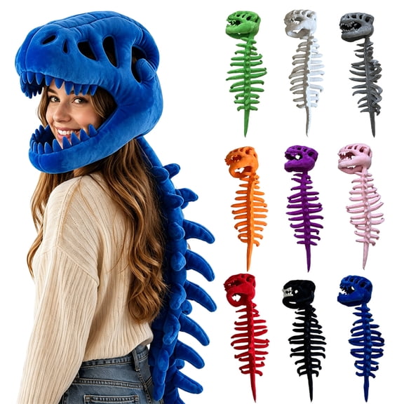 Dinosaur Skeleton Costume Wearable Plush Spinosaurus Dino Outfit with 3D Headgear Spine - Halloween Dress Up Birthday Party,Black 1PC