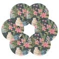 thumbnail image 7 of Yayeee 6 PCS Drink Coasters with Holder Set Woven Absorbent Round Tabletop Hot Pad, Green Floral, 7 of 7