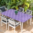 thumbnail image 2 of Purple Moroccan Table Cloths for 5 Foot Rectangle Tables, Boho Ethnic Abstract Quatrefoil Motifs Patio Waterproof Elastic Fitted Tablecloths, Washable Rectangular Table Cover for Camping, 2 of 8