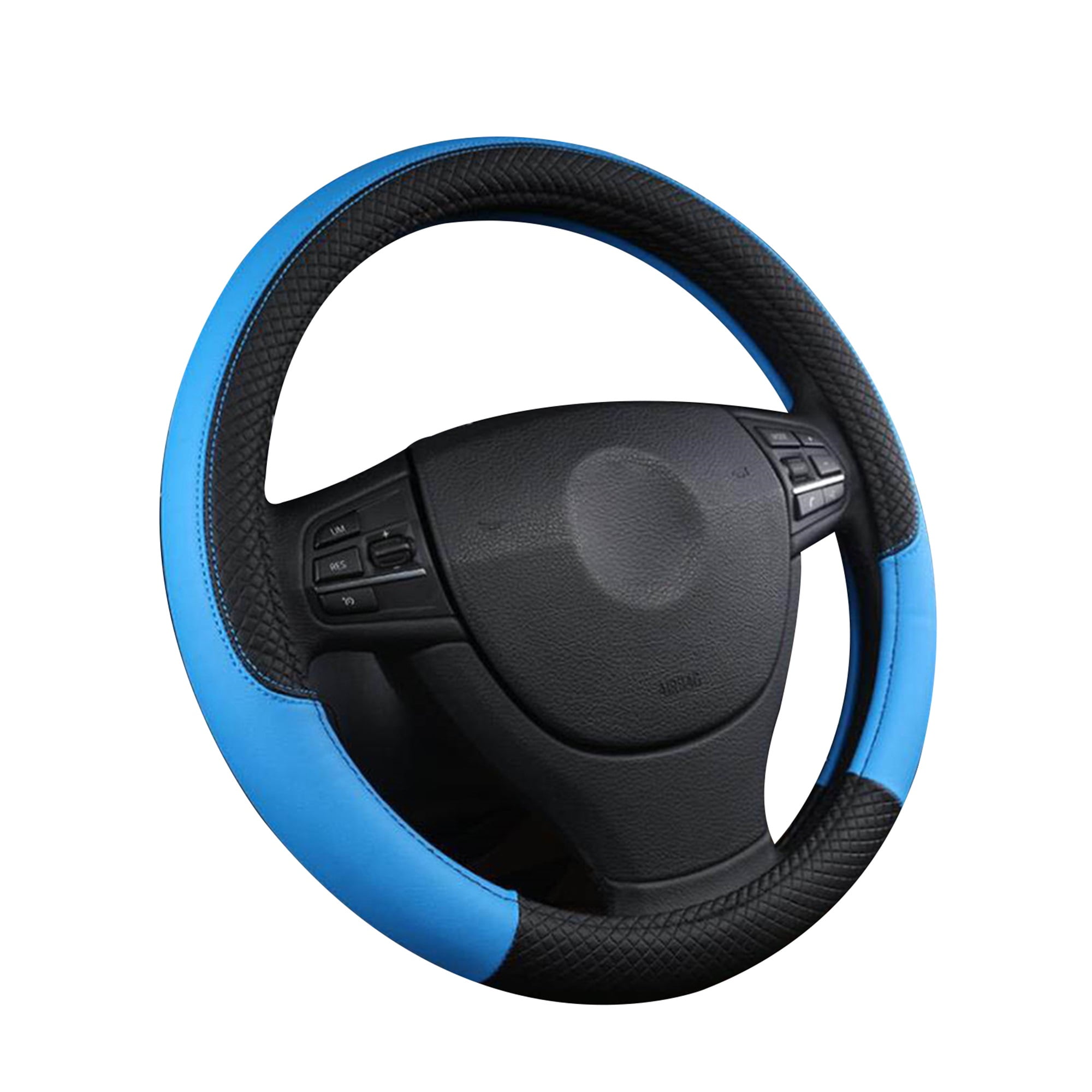 Blue Universal 15 inch Microfiber Leather Auto Car Steering Wheel Cover 