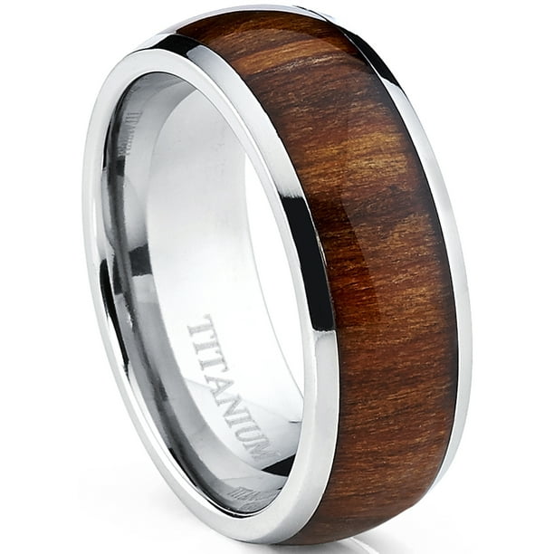 Ringwright Co Mens Titanium Ring Wedding Band Engagement Ring With Real Wood Inlay 8mm 