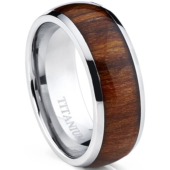 Men's Titanium Ring Wedding Band Engagement Ring Real Wood Inlay 8MM Comfort Fit