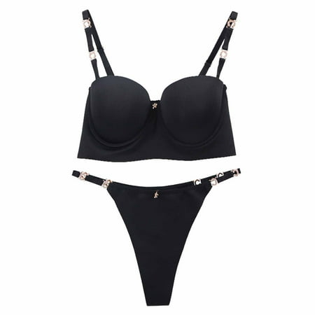 Socisucc Women s Minimizer Bras Ladies Sexy Suit French Sexy Traceless Cup Surface Underwire Medium Thickness Bra Set
