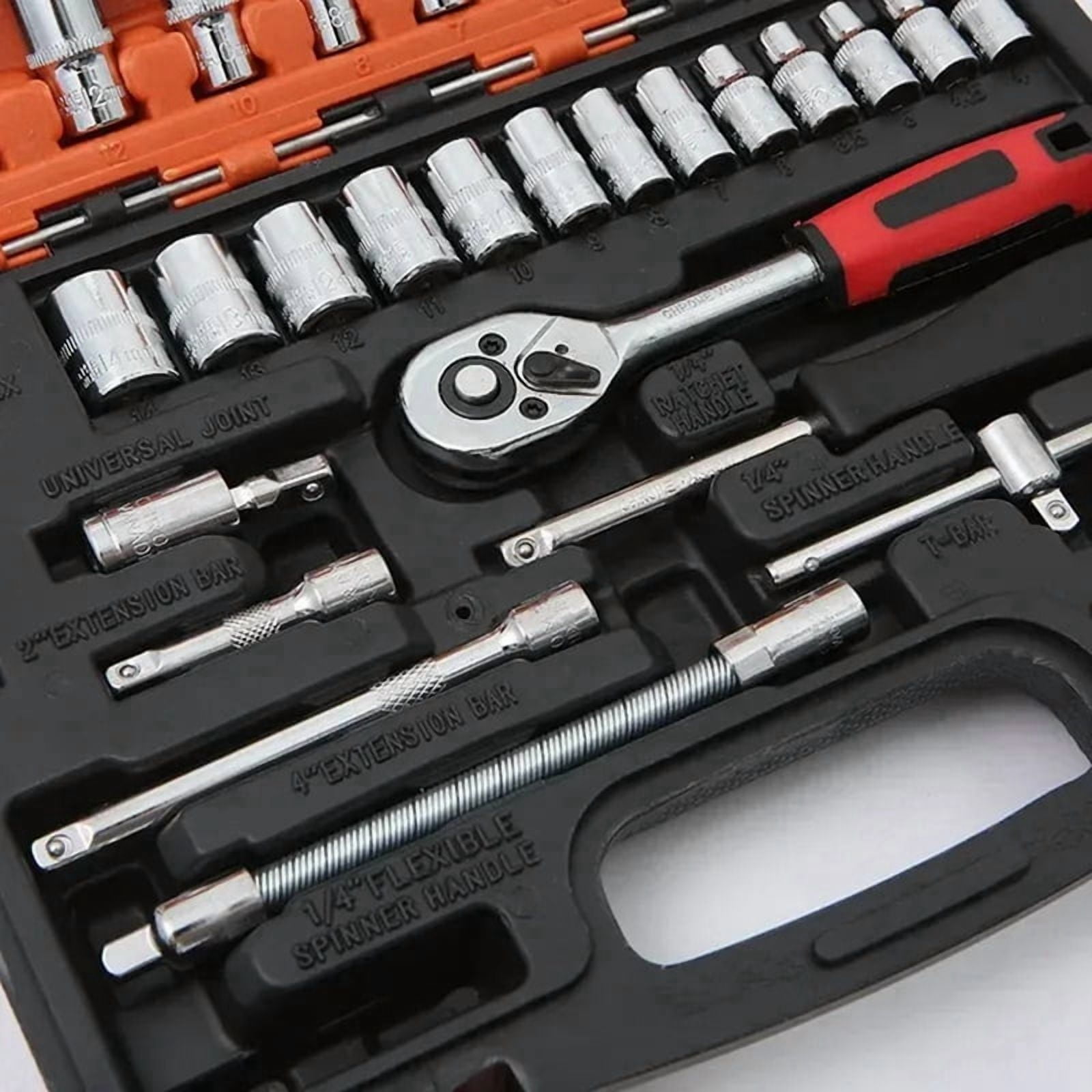 46 Piece/Set of Car Repair Tool Kit Socket Set Car Repair Tool Ratchet Torque Wrench Combo Auto Repairing Tool Set Red