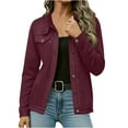 thumbnail image 2 of WMTBSRSW Womens Petite Suede Jackets Trendy Lapel Button Down Bomber Jackets Casual Solid Slim Fitted Short Outwear Wine XX-Large, 2 of 8