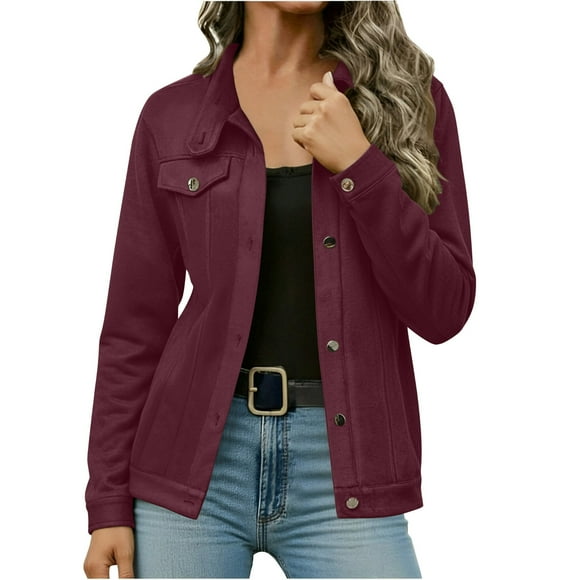Gpaecead Women's Short Faux Suede Leather Jacket - Cute Notch Lapel Faux Pu Moto Style Coat Burgundy