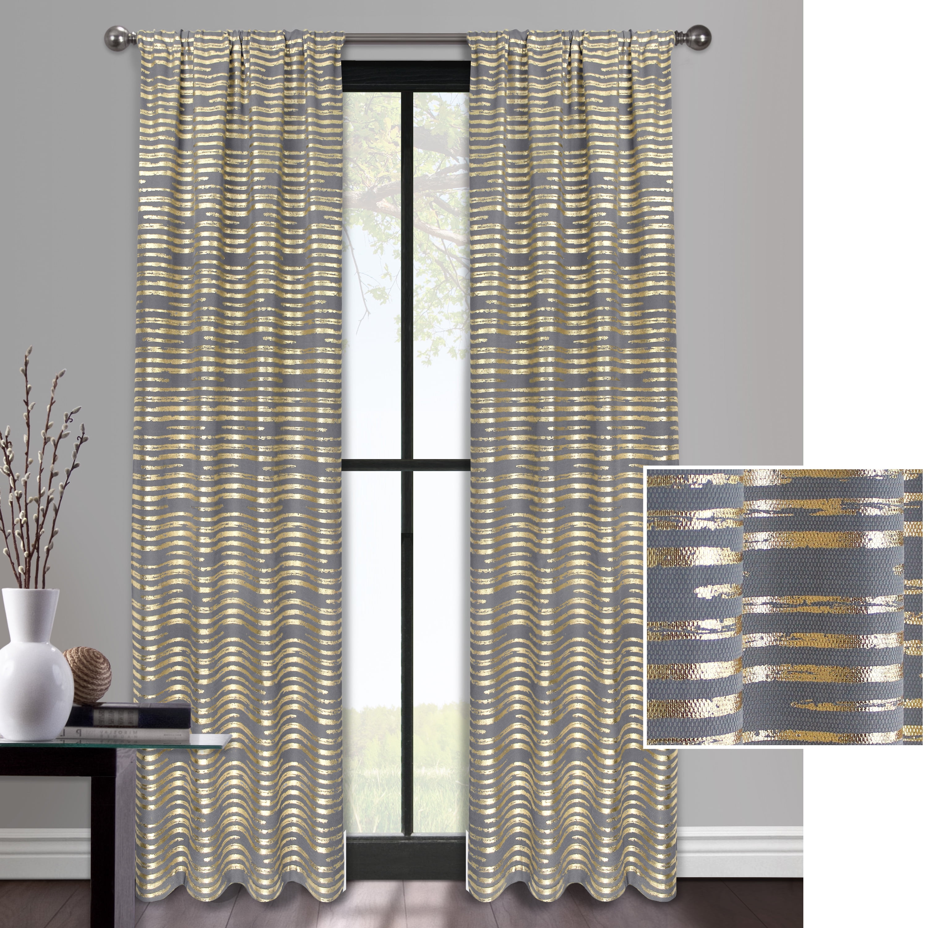 Mainstays Mirage Stripe Metallic Gold or Silver Window Curtain Panel