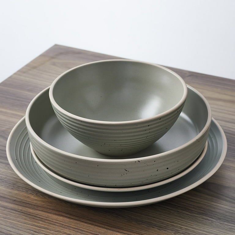Stone Lain Lauren Rustic Stoneware 16-Piece Dinnerware Set, Green