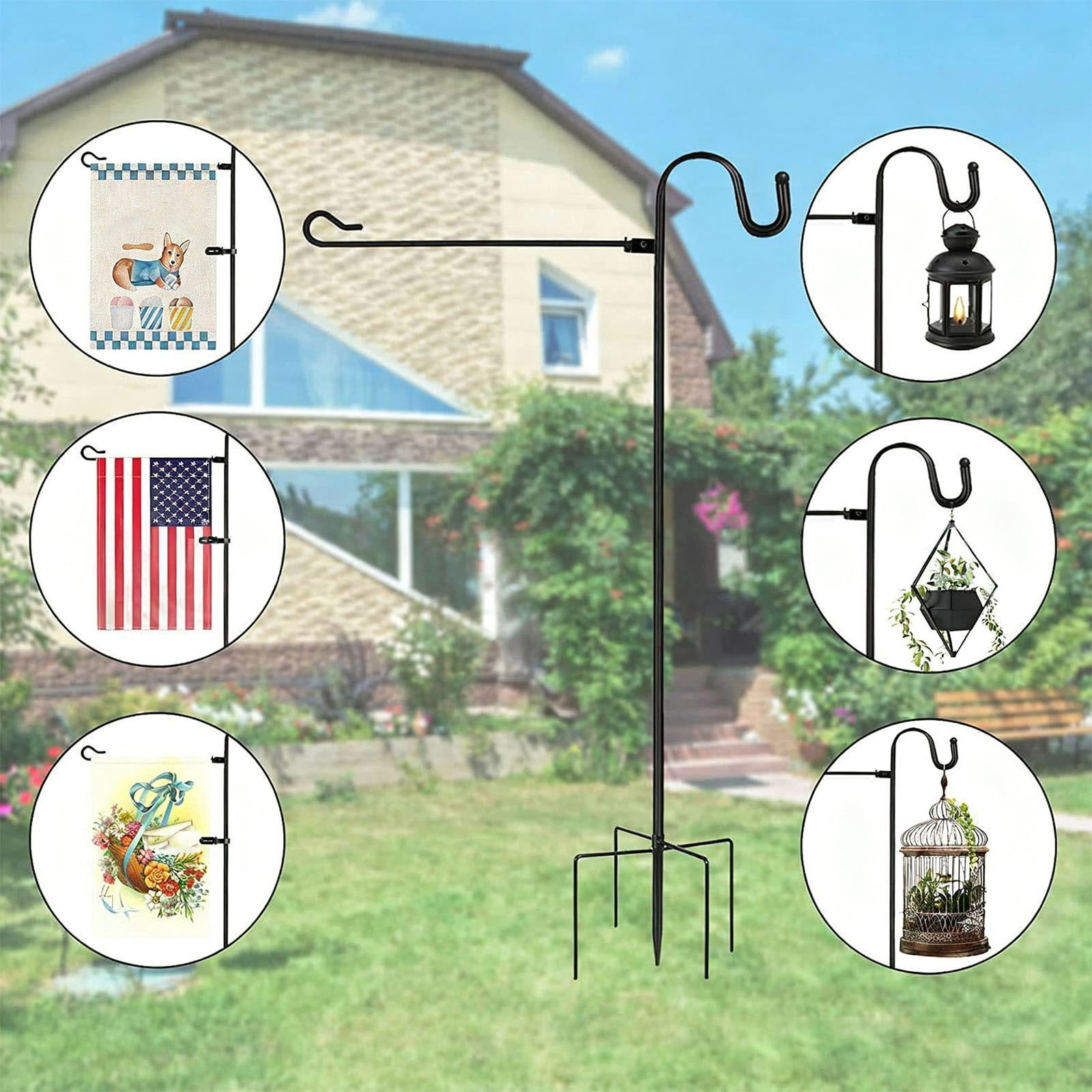 Shepherd Hooks for Outdoor,Bird Feeder Pole with 5 Prong Base, Adjustable Shepard Hooks for Hanging , Solar Lanterns, Wind Chimes
