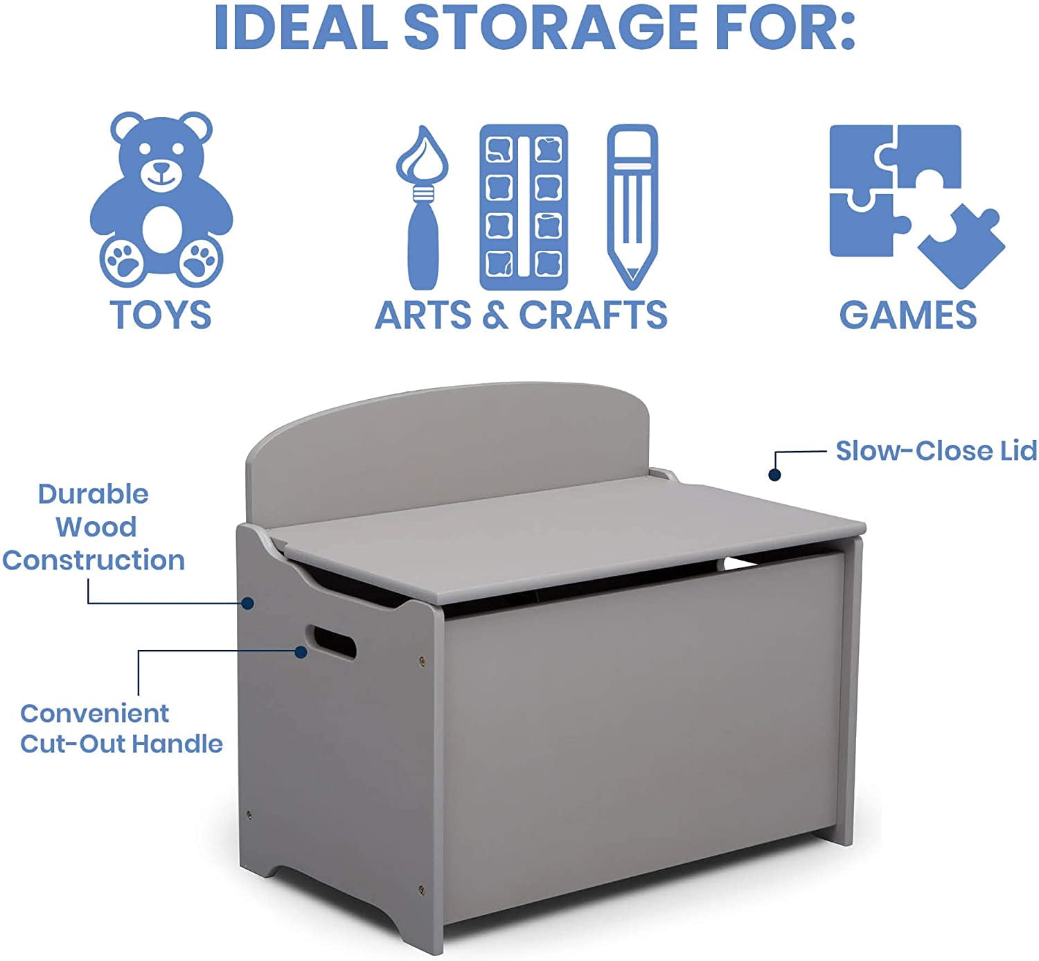 MySize Deluxe Toy Box  Sturdy Wood Storage with Safety Hinge for Kids Room Organization