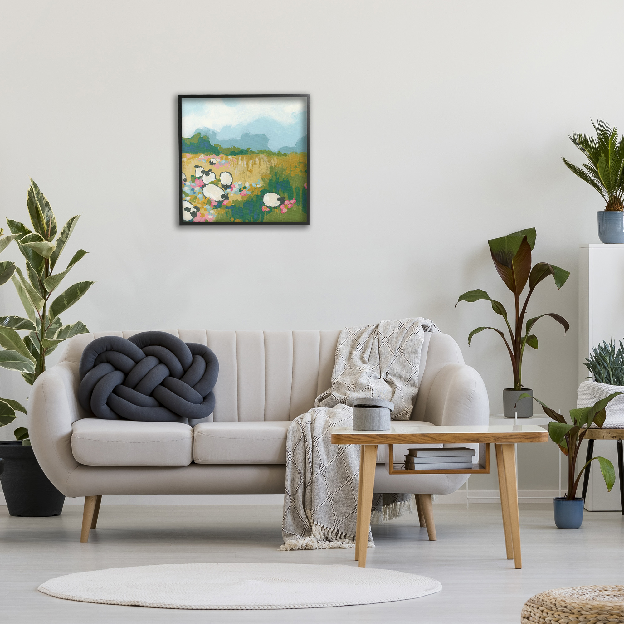 Stupell Industries Abstract Sheep Grazing Landscape Painting Black Framed Art Print Wall Art, 24 x 24