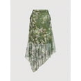 thumbnail image 2 of Green Vintage Floral Print Asymmetrical Hem Ruched Waist Flowy Skirt For Women, 2 of 4