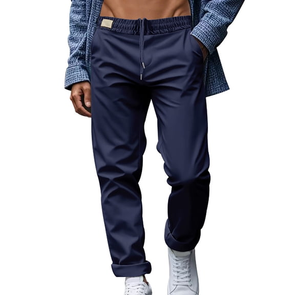 YUELONGHU Adult Men Casual Pants Cargo Pants for Men Men's Stylish Solid Color Elastic Lace up Casual Pants