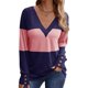 thumbnail image 2 of Blusas Elegantes e Informales para Mujer, con Bloques de Color, de Larga y Cuello en V, para Otoño. Azul M, 2 of 10
