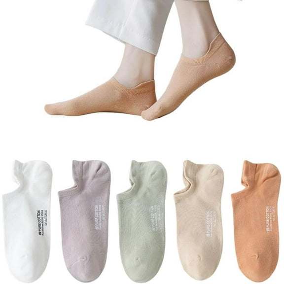 Ankle Socks for Women Pure Cotton No Show Socks Womens with Heel Tab Color Low Cut Soft 5 Pairs 4-8.5