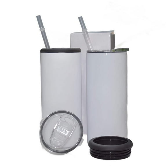 15oz Blank Sublimation Can Cooler With 2 screw on Lids Straight White Tumbler Stainless Double Insulated