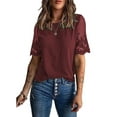 thumbnail image 1 of Txlixc Camiseta de Mujer, Verano Adulto Color sólido Encaje Manga Corta Cuello Redondo Blusa Mujer Tops Txlixc Moda, 1 of 2