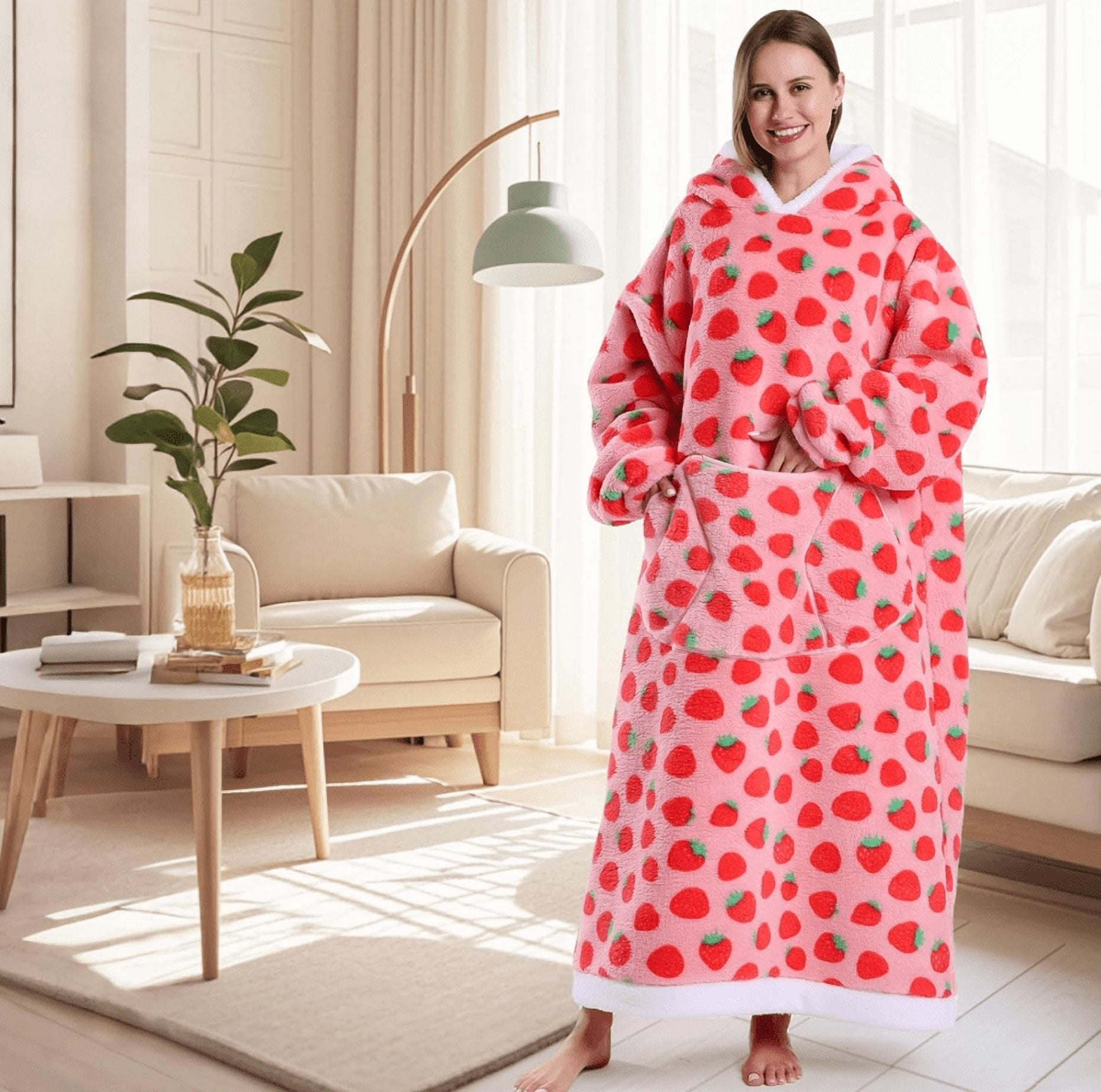 Oversized Wearable Blanket Sweatshirt, Thick Warm Fleece Cozy Sherpa Hooded with Pockets and Sleeves Gift for Adult
