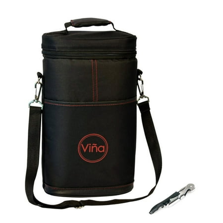 - Vina 2-bottle Red Wine Carrier Bag Champagne Carrying Tote Picnic Cooler Insulated Travel Wine Case Brown +Free Corkscrew