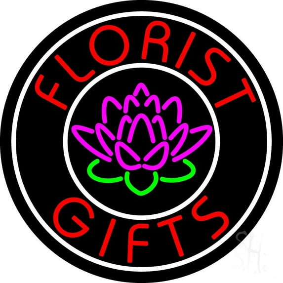 Florists Gifts Logo LED Neon Sign 26" Tall x 26" Wide - inches, Black Square Cut Acrylic Backing, with Dimmer - Premium built indoor Sign for Storefront, Store interior.